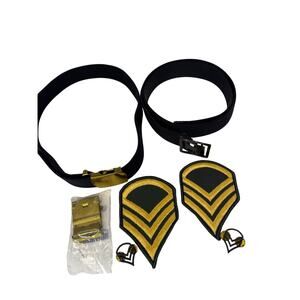 Military Uniform Accessories Lot Web Belts Rank Patches Collar Pins Buckle